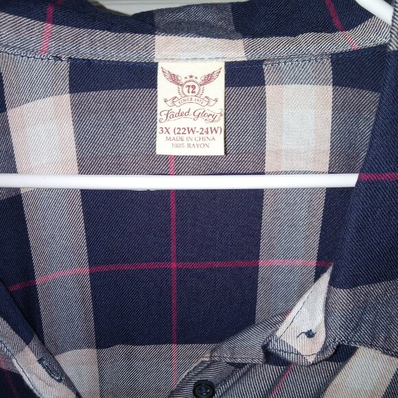 womens faded glory plaid button down shirt - Picture 2 of 4